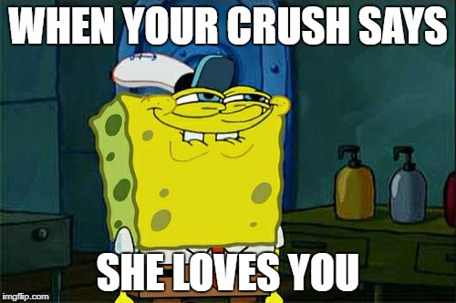 Don't You Squidward | WHEN YOUR CRUSH SAYS; SHE LOVES YOU | image tagged in memes,dont you squidward | made w/ Imgflip meme maker