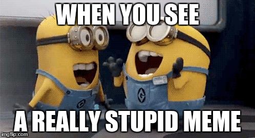 Excited Minions | WHEN YOU SEE; A REALLY STUPID MEME | image tagged in memes,excited minions | made w/ Imgflip meme maker