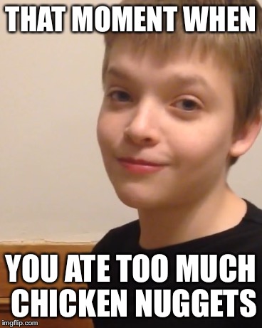 Ate too much chicken nuggets - made my brother a meme | THAT MOMENT WHEN; YOU ATE TOO MUCH CHICKEN NUGGETS | image tagged in memes | made w/ Imgflip meme maker