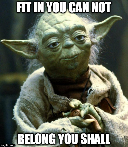 Star Wars Yoda Meme | FIT IN YOU CAN NOT; BELONG YOU SHALL | image tagged in memes,star wars yoda | made w/ Imgflip meme maker