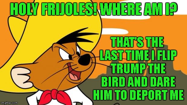 HOLY FRIJOLES! WHERE AM I? THAT'S THE LAST TIME I FLIP TRUMP THE BIRD AND DARE HIM TO DEPORT ME | made w/ Imgflip meme maker