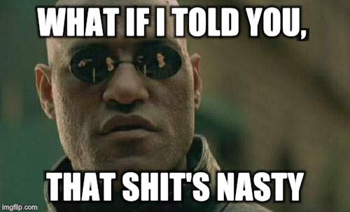 Matrix Morpheus Meme | WHAT IF I TOLD YOU, THAT SHIT'S NASTY. | image tagged in memes,matrix morpheus | made w/ Imgflip meme maker