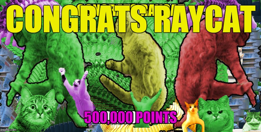 https://imgflip.com/i/vs5ou | CONGRATS RAYCAT; 500,000 POINTS | image tagged in raycat half million points | made w/ Imgflip meme maker