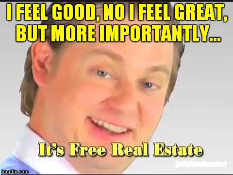 its free real estate | I FEEL GOOD, NO I FEEL GREAT, BUT MORE IMPORTANTLY... | image tagged in its free real estate | made w/ Imgflip meme maker