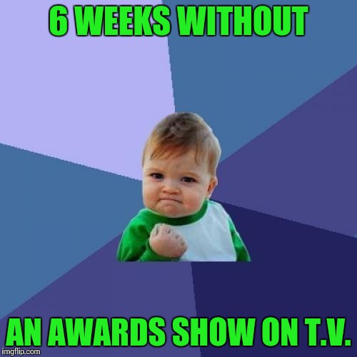 Success Kid | 6 WEEKS WITHOUT; AN AWARDS SHOW ON T.V. | image tagged in memes,success kid | made w/ Imgflip meme maker