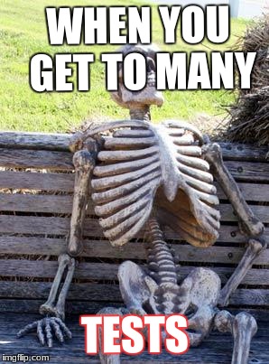 Waiting Skeleton Meme | WHEN YOU GET TO MANY; TESTS | image tagged in memes,waiting skeleton | made w/ Imgflip meme maker