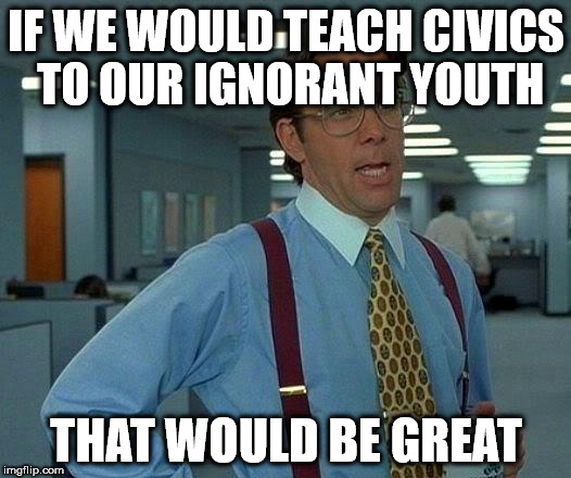 That Would Be Great Meme | IF WE WOULD TEACH CIVICS TO OUR IGNORANT YOUTH; THAT WOULD BE GREAT | image tagged in memes,that would be great | made w/ Imgflip meme maker