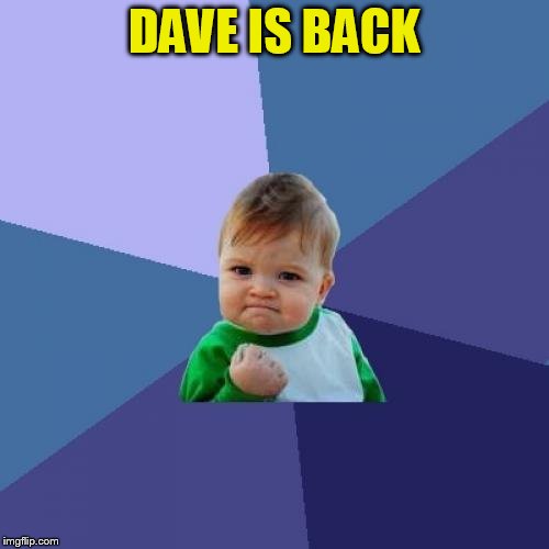 Success Kid Meme | DAVE IS BACK | image tagged in memes,success kid | made w/ Imgflip meme maker