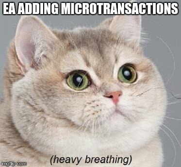 Heavy Breathing Cat | EA ADDING MICROTRANSACTIONS | image tagged in memes,heavy breathing cat | made w/ Imgflip meme maker