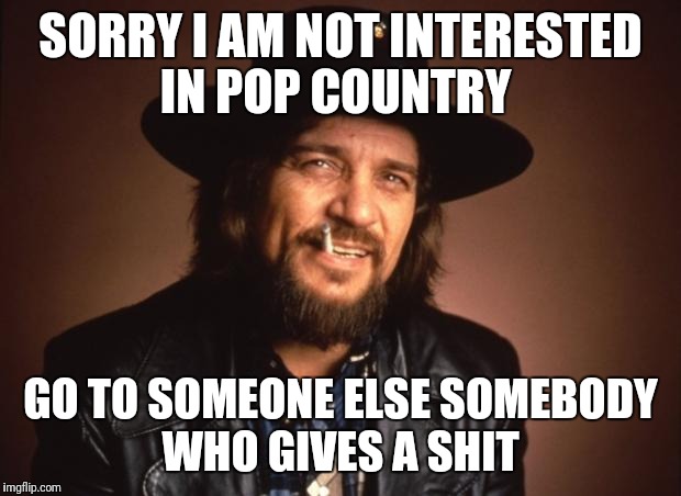 Pop Country Sucks | SORRY I AM NOT INTERESTED IN POP COUNTRY; GO TO SOMEONE ELSE SOMEBODY WHO GIVES A SHIT | image tagged in pop country sucks | made w/ Imgflip meme maker