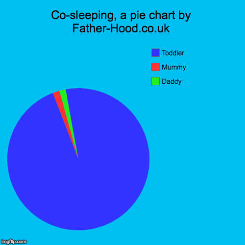 Co-sleeping, a pie chart | Co-sleeping, a pie chart by Father-Hood.co.uk | Daddy, Mummy, Toddler | image tagged in funny,pie charts | made w/ Imgflip chart maker