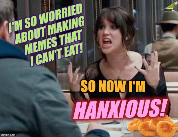 She's Hungry AND Anxious! | . | image tagged in hangry,anxiety,jennifer lawrence,imgflip humor,making memes | made w/ Imgflip meme maker
