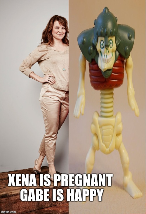 xena is pregnant gabe is happy | XENA IS PREGNANT GABE IS HAPPY | image tagged in pregnant | made w/ Imgflip meme maker