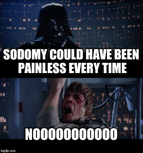 Star Wars No | SODOMY COULD HAVE BEEN PAINLESS EVERY TIME; NOOOOOOOOOOO | image tagged in memes,star wars no,sodomy | made w/ Imgflip meme maker