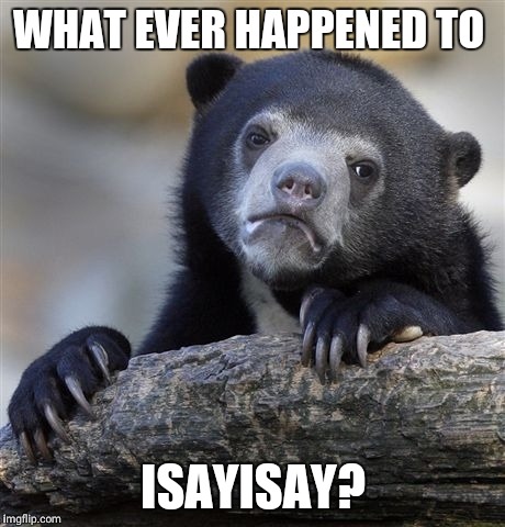Confession Bear | WHAT EVER HAPPENED TO; ISAYISAY? | image tagged in memes,confession bear,isayisay | made w/ Imgflip meme maker