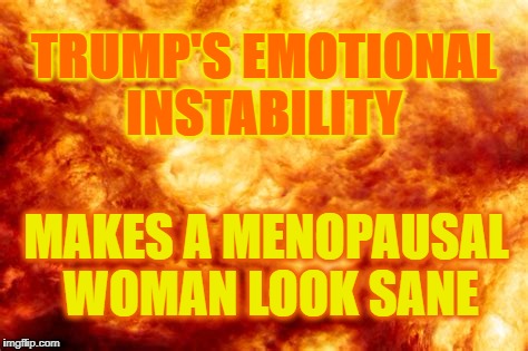 Male Menopause | TRUMP'S EMOTIONAL INSTABILITY; MAKES A MENOPAUSAL WOMAN LOOK SANE | image tagged in trump,unstable,triggered,trump crazy | made w/ Imgflip meme maker