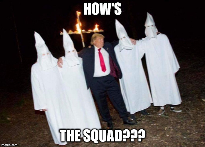 HOW'S; THE SQUAD??? | image tagged in donald trump,trump,donald trump approves,kkk,squad | made w/ Imgflip meme maker
