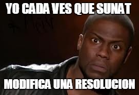 Kevin Hart Meme | YO CADA VES QUE SUNAT; MODIFICA UNA RESOLUCION | image tagged in memes,kevin hart the hell | made w/ Imgflip meme maker