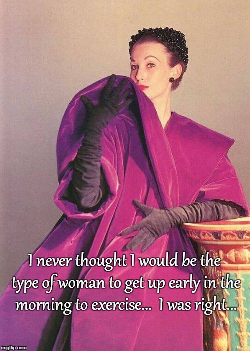 Just as I suspected... | I never thought I would be the type of woman to get up early in the morning to exercise...  I was right... | image tagged in never,exercise,early,morning,right | made w/ Imgflip meme maker