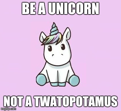 Unicorn | BE A UNICORN; NOT A TWATOPOTAMUS | image tagged in unicorn | made w/ Imgflip meme maker