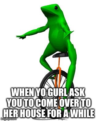 Dat Boi | WHEN YO GURL ASK YOU TO COME OVER TO HER HOUSE FOR A WHILE | image tagged in memes,dat boi | made w/ Imgflip meme maker