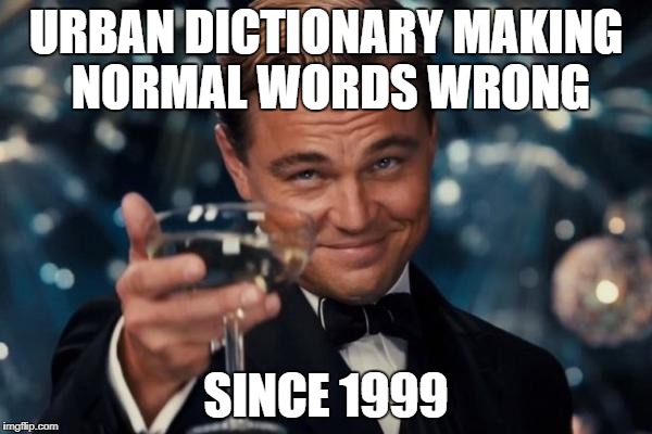 Leonardo Dicaprio Cheers Meme | URBAN DICTIONARY MAKING NORMAL WORDS WRONG; SINCE 1999 | image tagged in memes,leonardo dicaprio cheers | made w/ Imgflip meme maker