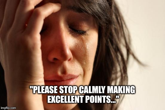 First World Problems | "PLEASE STOP CALMLY MAKING EXCELLENT POINTS..." | image tagged in memes,first world problems | made w/ Imgflip meme maker