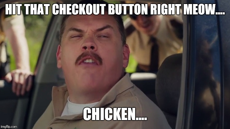 HIT THAT CHECKOUT BUTTON RIGHT MEOW.... CHICKEN.... | made w/ Imgflip meme maker