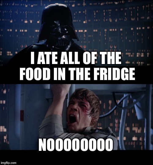 Star Wars No | I ATE ALL OF THE FOOD IN THE FRIDGE; NOOOOOOOO | image tagged in memes,star wars no | made w/ Imgflip meme maker