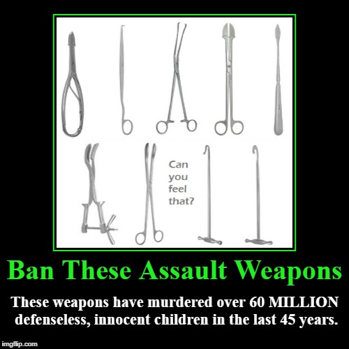 Ban These Assault Weapons | image tagged in demotivationals,not funny,abortion tools,abortion is murder,genocide | made w/ Imgflip demotivational maker