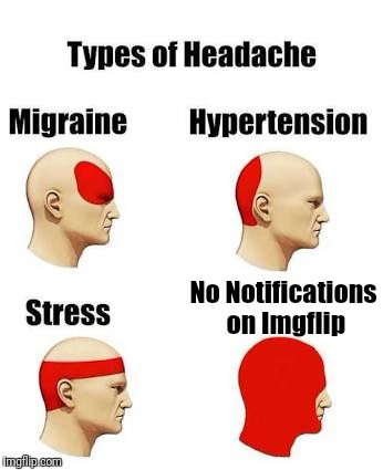 I Need Help... | No Notifications on Imgflip | image tagged in headaches,memes,imgflip | made w/ Imgflip meme maker