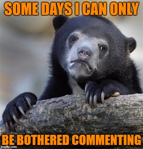 Confession Bear Meme | SOME DAYS I CAN ONLY BE BOTHERED COMMENTING | image tagged in memes,confession bear | made w/ Imgflip meme maker