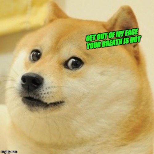 Doge Meme | GET OUT OF MY FACE YOUR BREATH IS HOT | image tagged in memes,doge | made w/ Imgflip meme maker