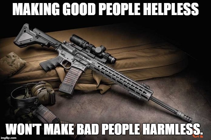 AR15 | MAKING GOOD PEOPLE HELPLESS; WON'T MAKE BAD PEOPLE HARMLESS. | image tagged in gun | made w/ Imgflip meme maker