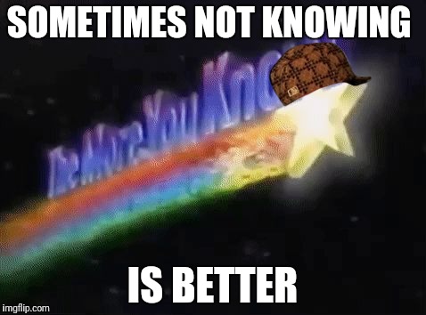 The more you know  | SOMETIMES NOT KNOWING; IS BETTER | image tagged in the more you know,scumbag | made w/ Imgflip meme maker