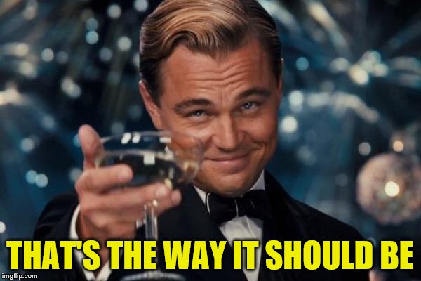 Leonardo Dicaprio Cheers Meme | THAT'S THE WAY IT SHOULD BE | image tagged in memes,leonardo dicaprio cheers | made w/ Imgflip meme maker