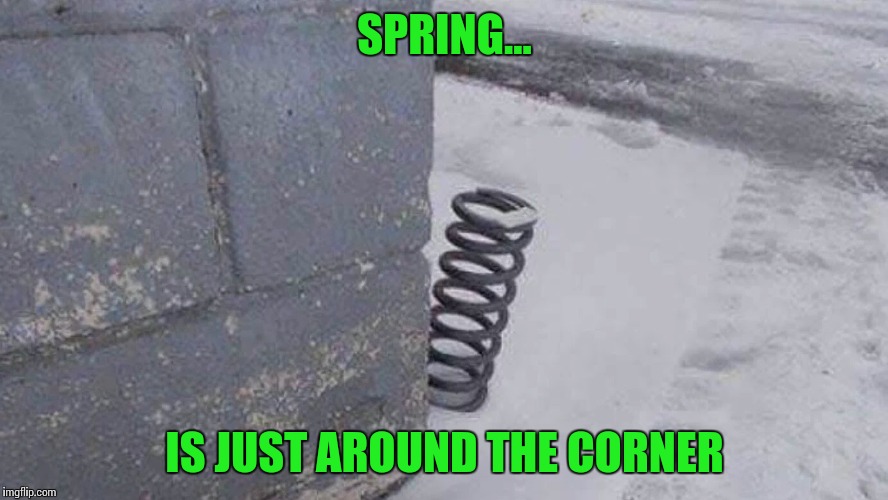 It can't come soon enough | SPRING... IS JUST AROUND THE CORNER | image tagged in spring,springtime,pipe_picasso | made w/ Imgflip meme maker