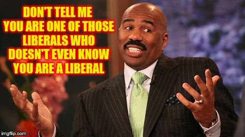 Don't tell me you are one of those liberals who doesn't even know you are a liberal | DON'T TELL ME YOU ARE ONE OF THOSE LIBERALS WHO DOESN'T EVEN KNOW YOU ARE A LIBERAL | image tagged in memes,steve harvey,liberal confusion,libtard,stupid liberals,libtwit | made w/ Imgflip meme maker