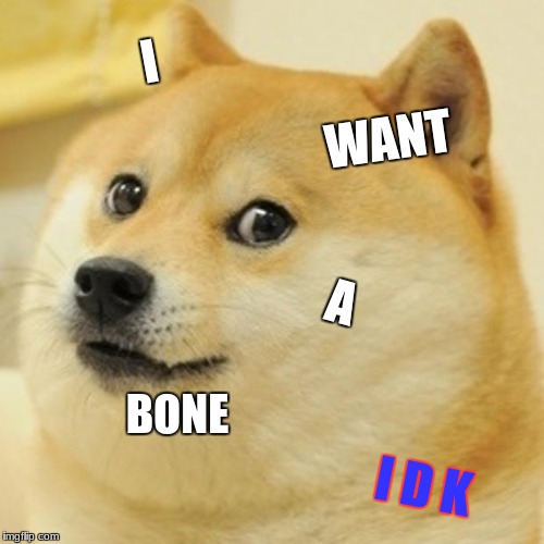Doge | I; WANT; A; BONE; I D K | image tagged in memes,doge | made w/ Imgflip meme maker