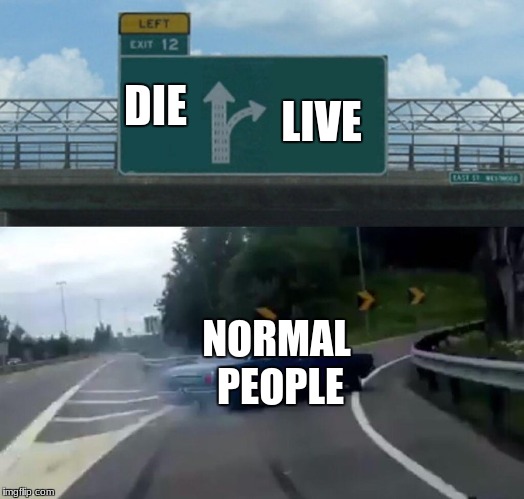 Left Exit 12 Off Ramp Meme | LIVE; DIE; NORMAL PEOPLE | image tagged in memes,left exit 12 off ramp | made w/ Imgflip meme maker