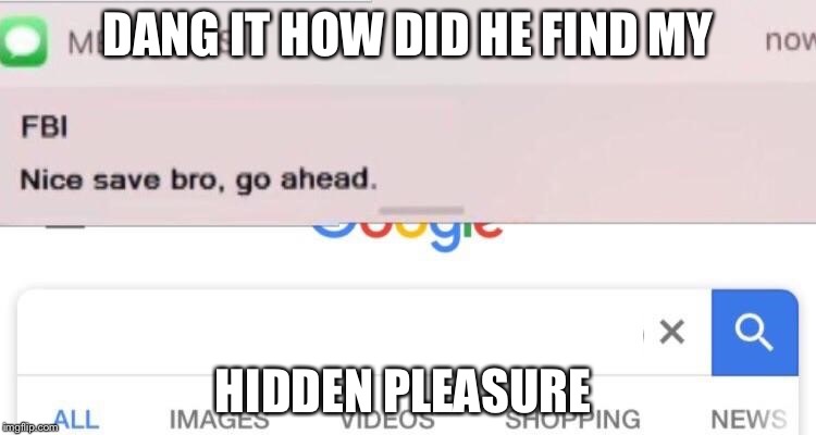 FBI text | DANG IT HOW DID HE FIND MY; HIDDEN PLEASURE | image tagged in fbi text | made w/ Imgflip meme maker