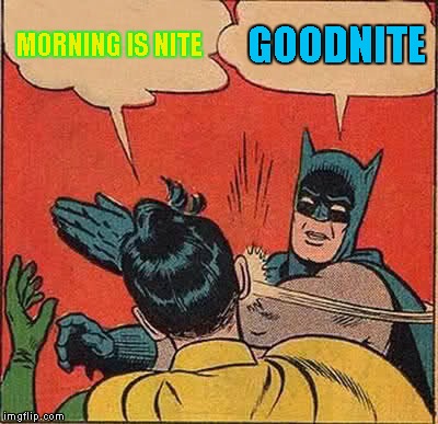 Batman Slapping Robin Meme | MORNING IS NITE GOODNITE | image tagged in memes,batman slapping robin | made w/ Imgflip meme maker