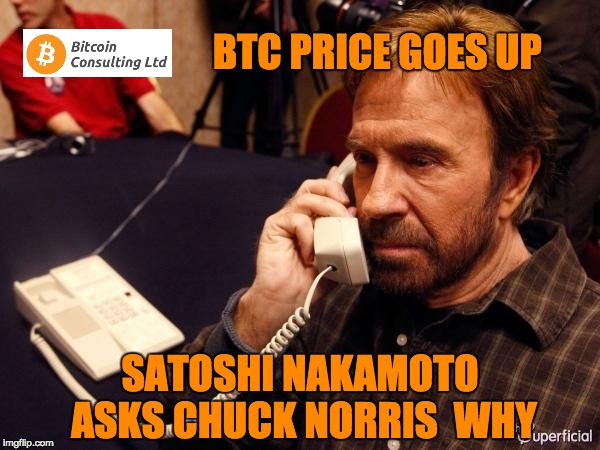 Chuck Norris Phone Meme | BTC PRICE GOES UP; SATOSHI NAKAMOTO ASKS CHUCK NORRIS  WHY | image tagged in memes,chuck norris phone,chuck norris,bitcoin,cryptocurrency,crypto | made w/ Imgflip meme maker