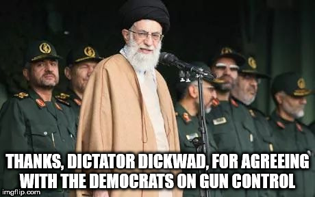  Ayatollah Ali Khamenei | THANKS, DICTATOR DICKWAD, FOR AGREEING WITH THE DEMOCRATS ON GUN CONTROL | image tagged in ayatollah ali khamenei | made w/ Imgflip meme maker