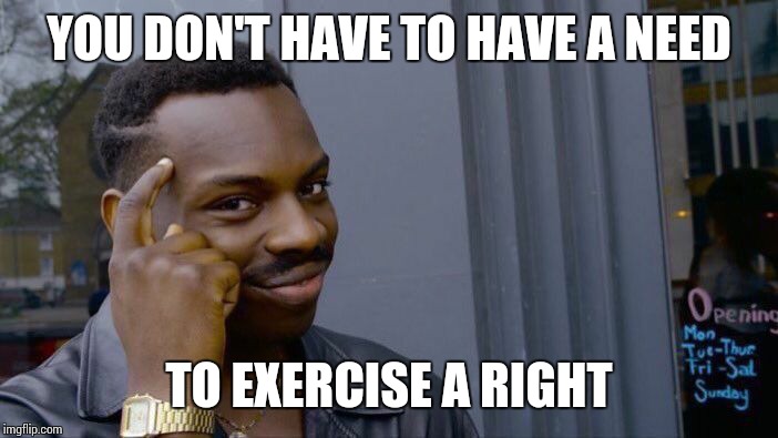 Roll Safe Think About It Meme | YOU DON'T HAVE TO HAVE A NEED TO EXERCISE A RIGHT | image tagged in memes,roll safe think about it | made w/ Imgflip meme maker