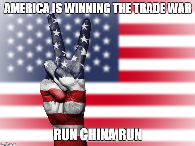 America's trade war | AMERICA IS WINNING THE TRADE WAR; RUN CHINA RUN | image tagged in make america great again | made w/ Imgflip meme maker