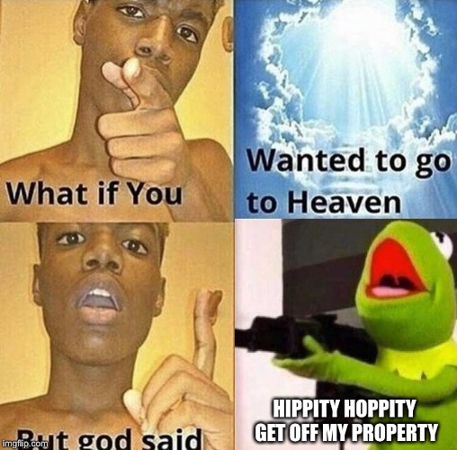 What If You Wanted To Go To Heaven | HIPPITY HOPPITY GET OFF MY PROPERTY | image tagged in what if you wanted to go to heaven | made w/ Imgflip meme maker