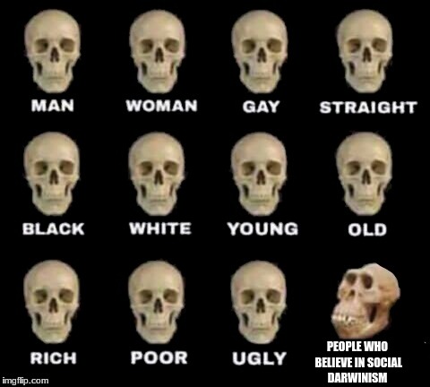 idiot skull | PEOPLE WHO BELIEVE IN SOCIAL DARWINISM | image tagged in idiot skull | made w/ Imgflip meme maker