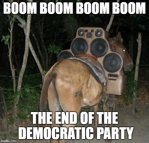 Boom donkey | BOOM BOOM BOOM BOOM; THE END OF THE DEMOCRATIC PARTY | image tagged in boom donkey | made w/ Imgflip meme maker
