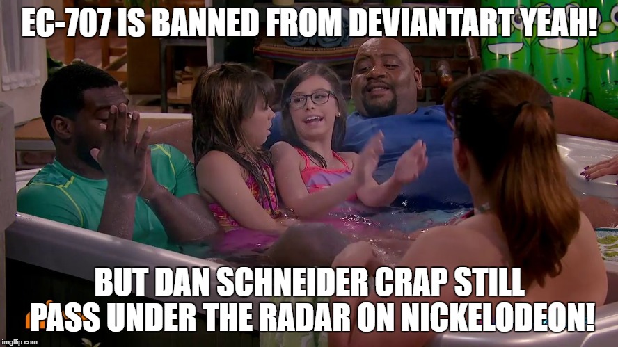 Game Shackers | EC-707 IS BANNED FROM DEVIANTART YEAH! BUT DAN SCHNEIDER CRAP STILL PASS UNDER THE RADAR ON NICKELODEON! | image tagged in game shackers | made w/ Imgflip meme maker